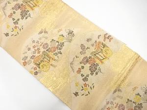 山並に御所車・花模様織出し袋帯